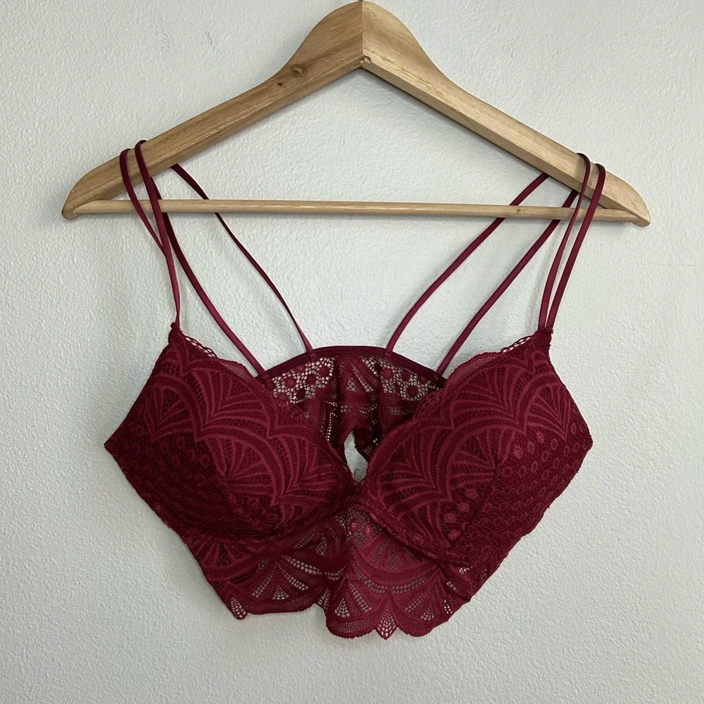 Auden Lightly Lined Lace Bralette Bra Removable Padding Burgundy Size M Medium
